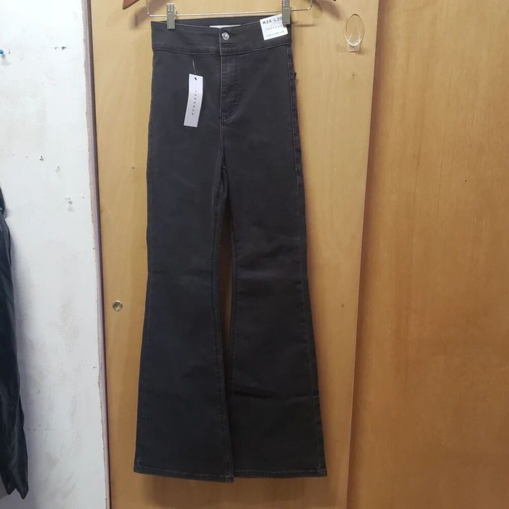 NWT TopShop Flare Jeans sz 4 26/30 4" rise Black Denim Topshop - Picture 1 of 5